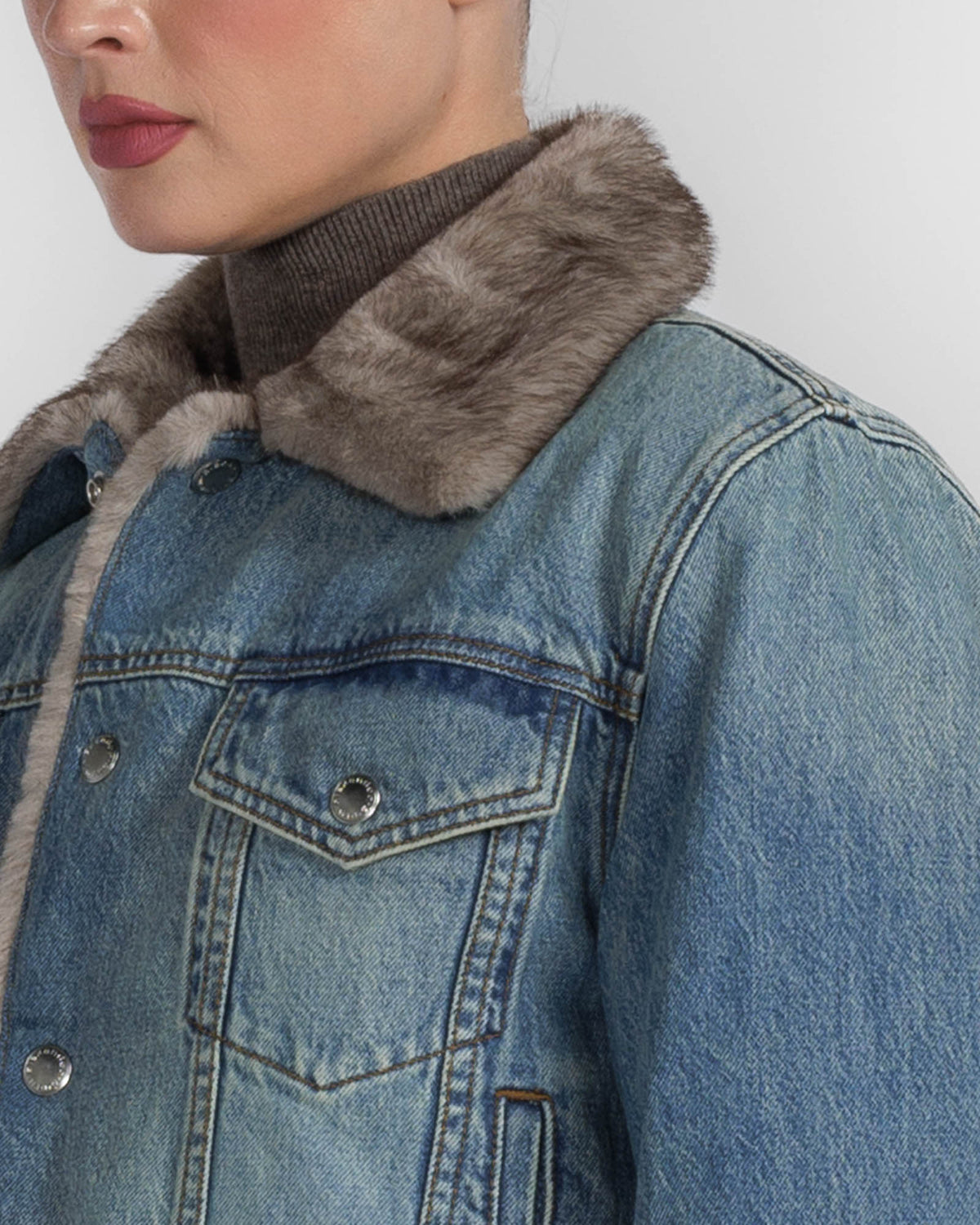 Denim Jacket With Faux Mink