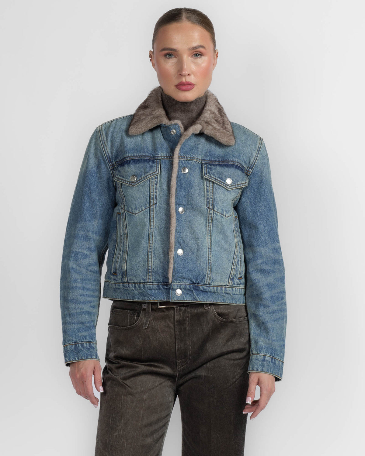 Denim Jacket With Faux Mink