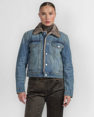 Denim Jacket With Faux Mink