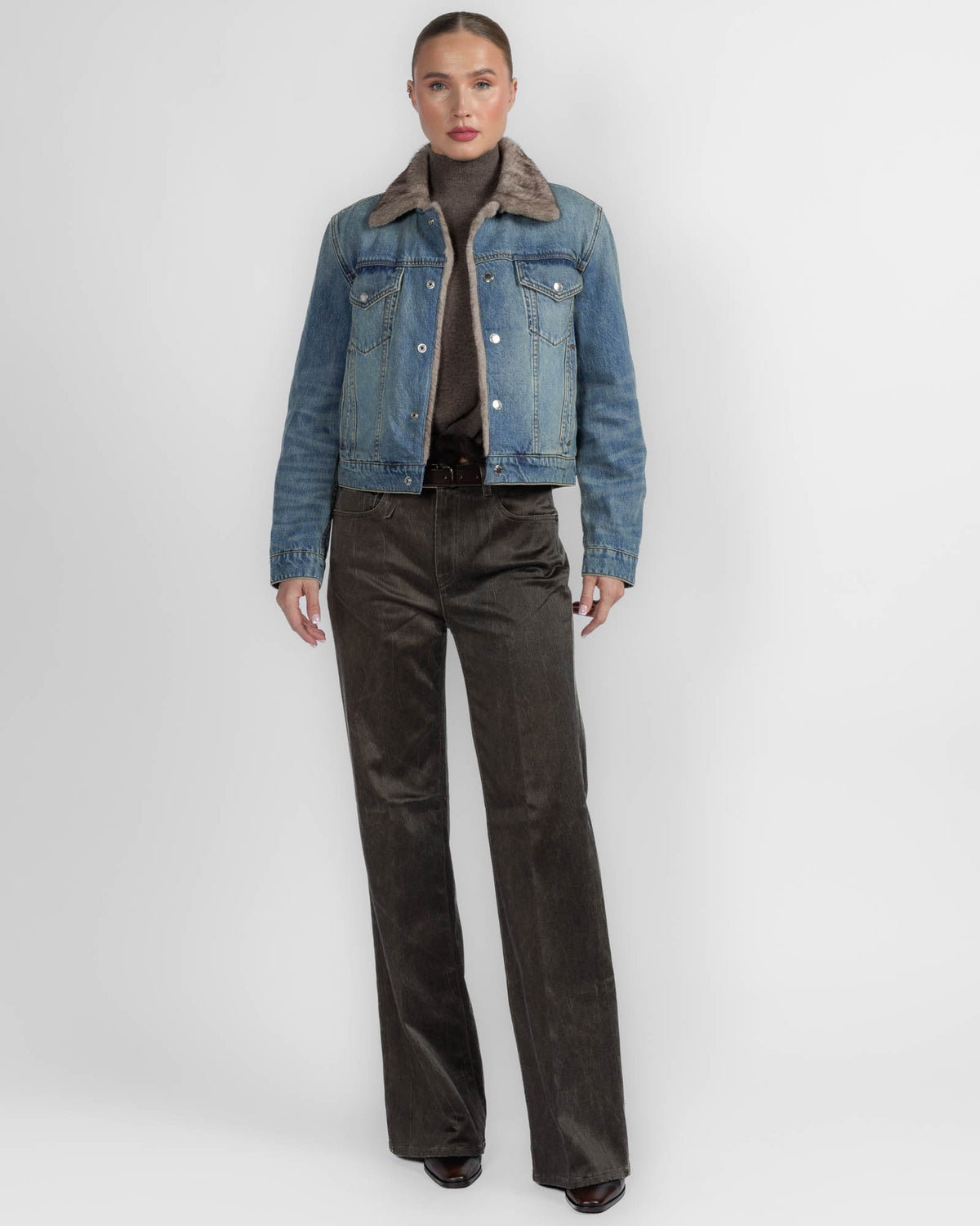 Denim Jacket With Faux Mink