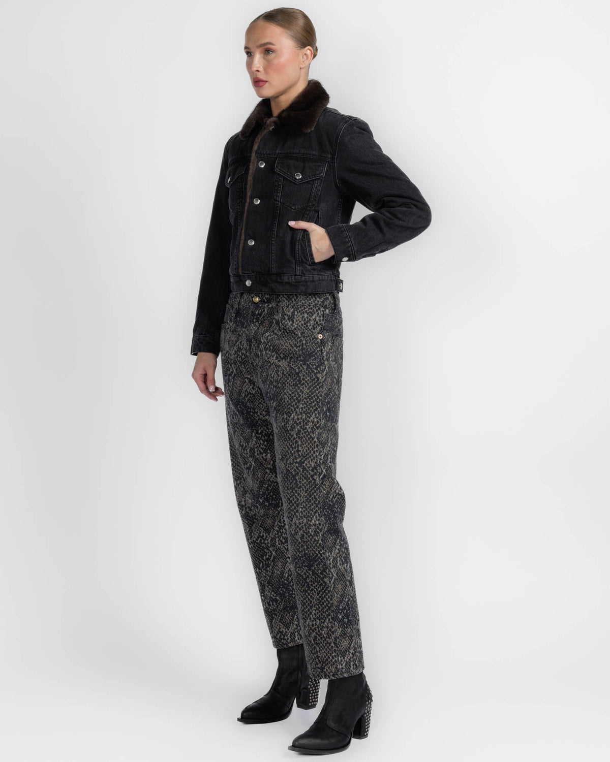 Denim Jacket With Faux Mink