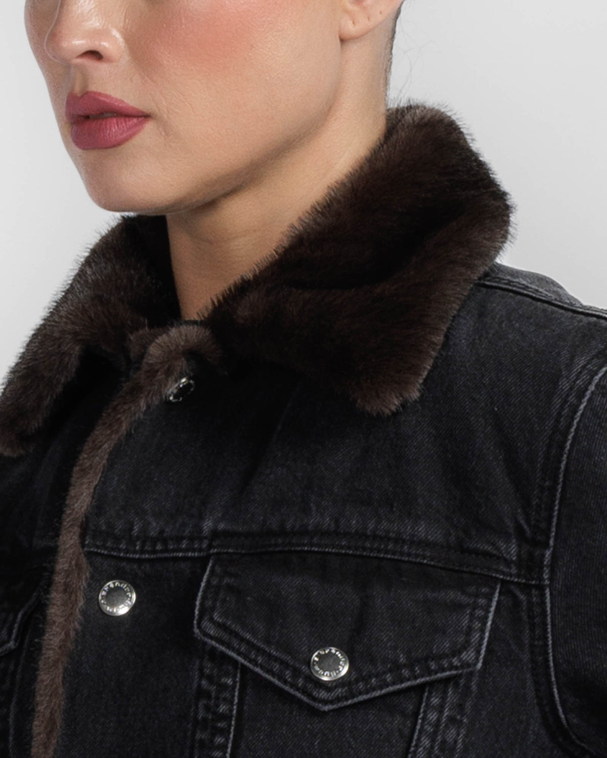 Denim Jacket With Faux Mink