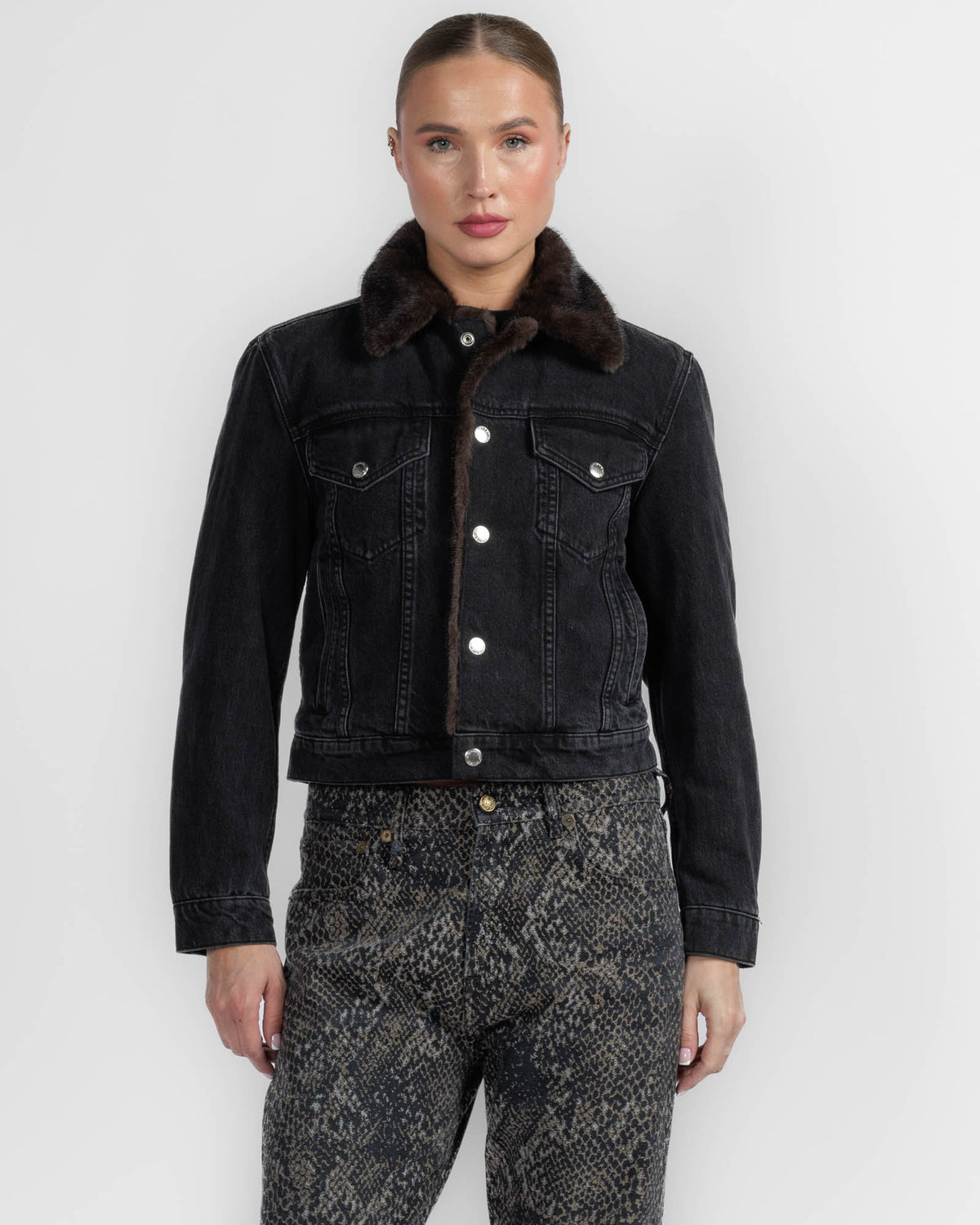 Denim Jacket With Faux Mink