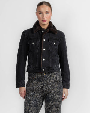 Denim Jacket With Faux Mink