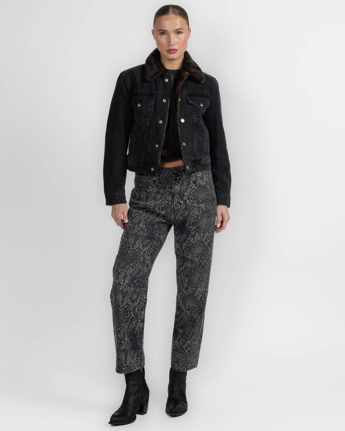 Denim Jacket With Faux Mink
