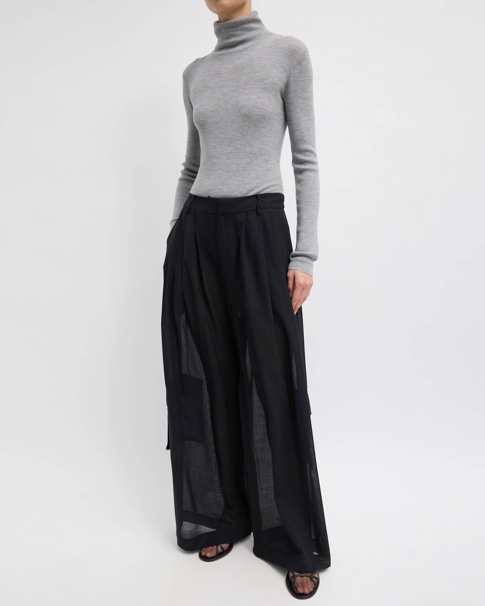 Sheer Wool Triple Pleat Pants