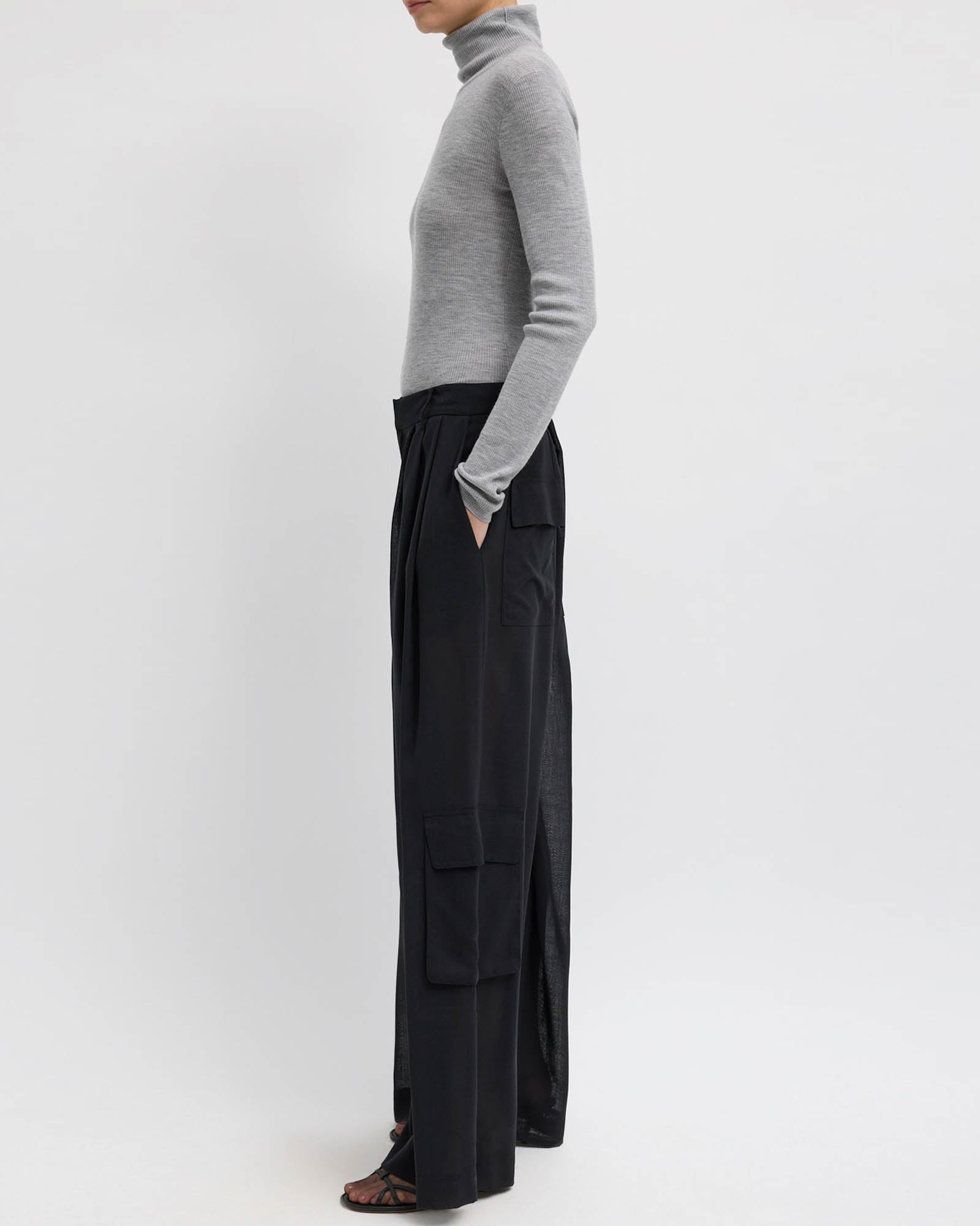 Sheer Wool Triple Pleat Pants