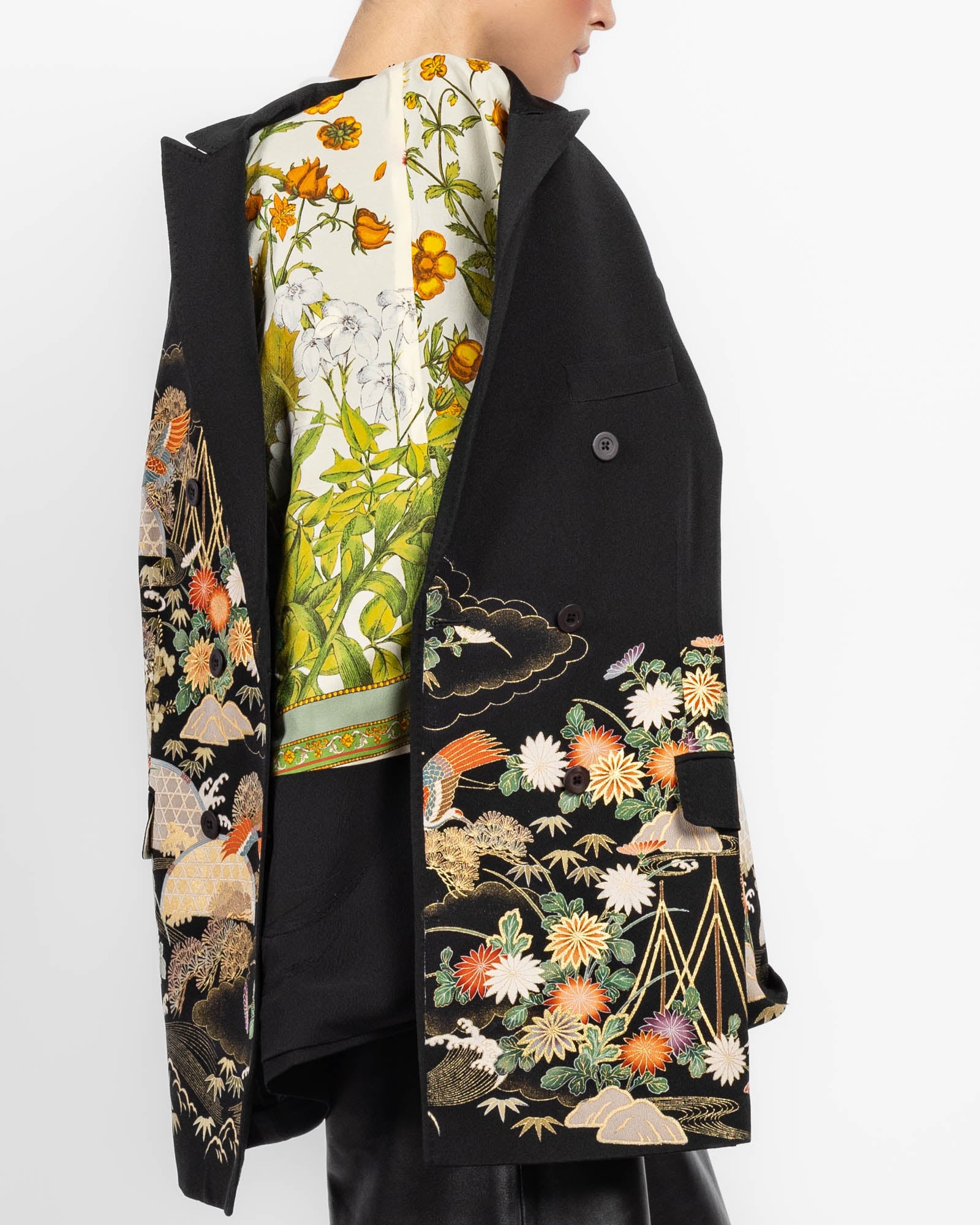 Flared Double-Breasted Kimono Jacket
