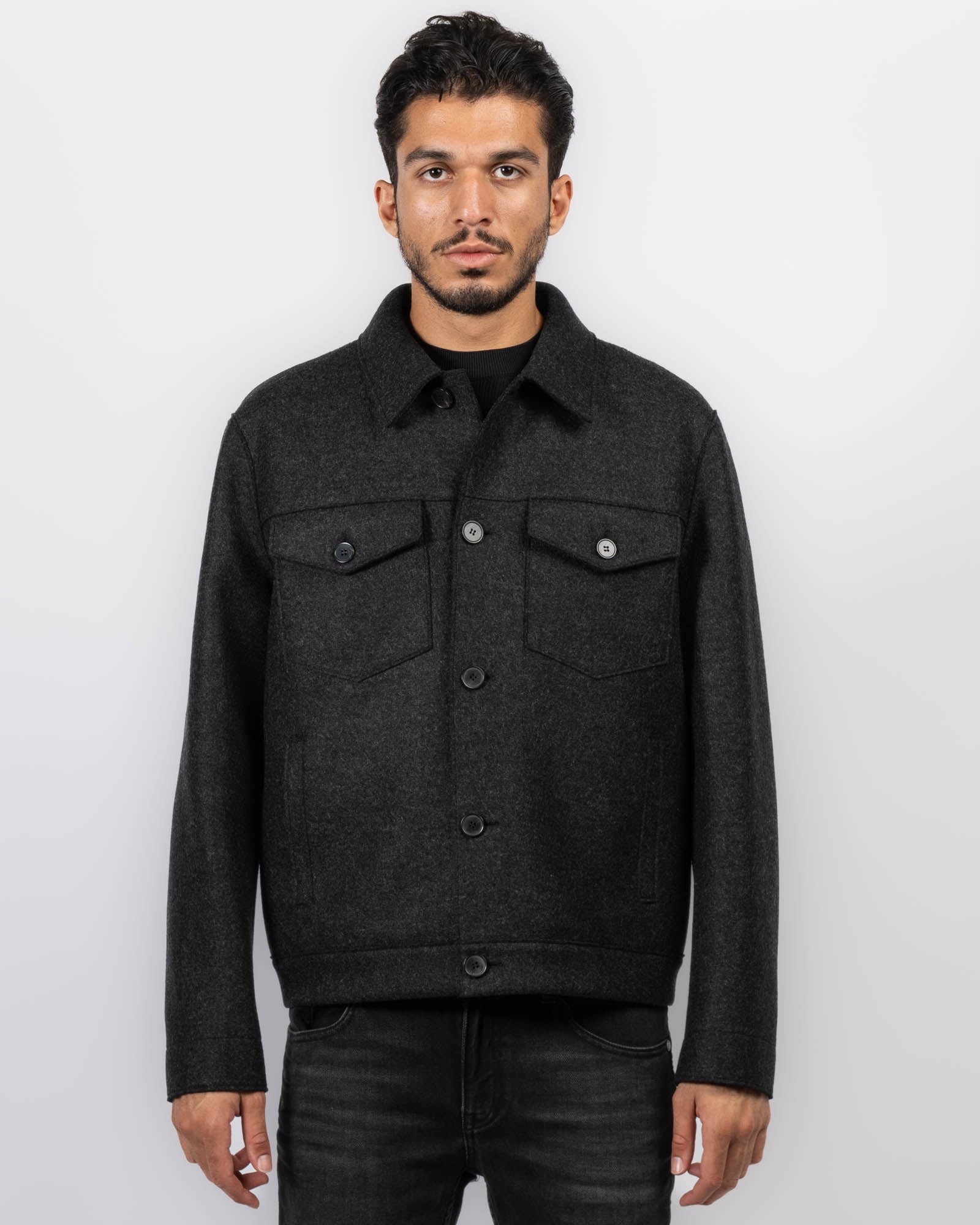 ジャケット・アウター HARRIS WHARF LONDON PEACOAT EBONY GREY HARRIS WHARF Western Jacket