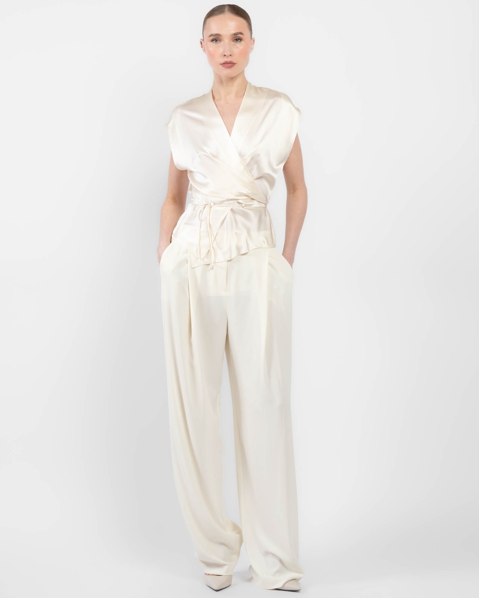 Drape Sleeve Wrap Blouse