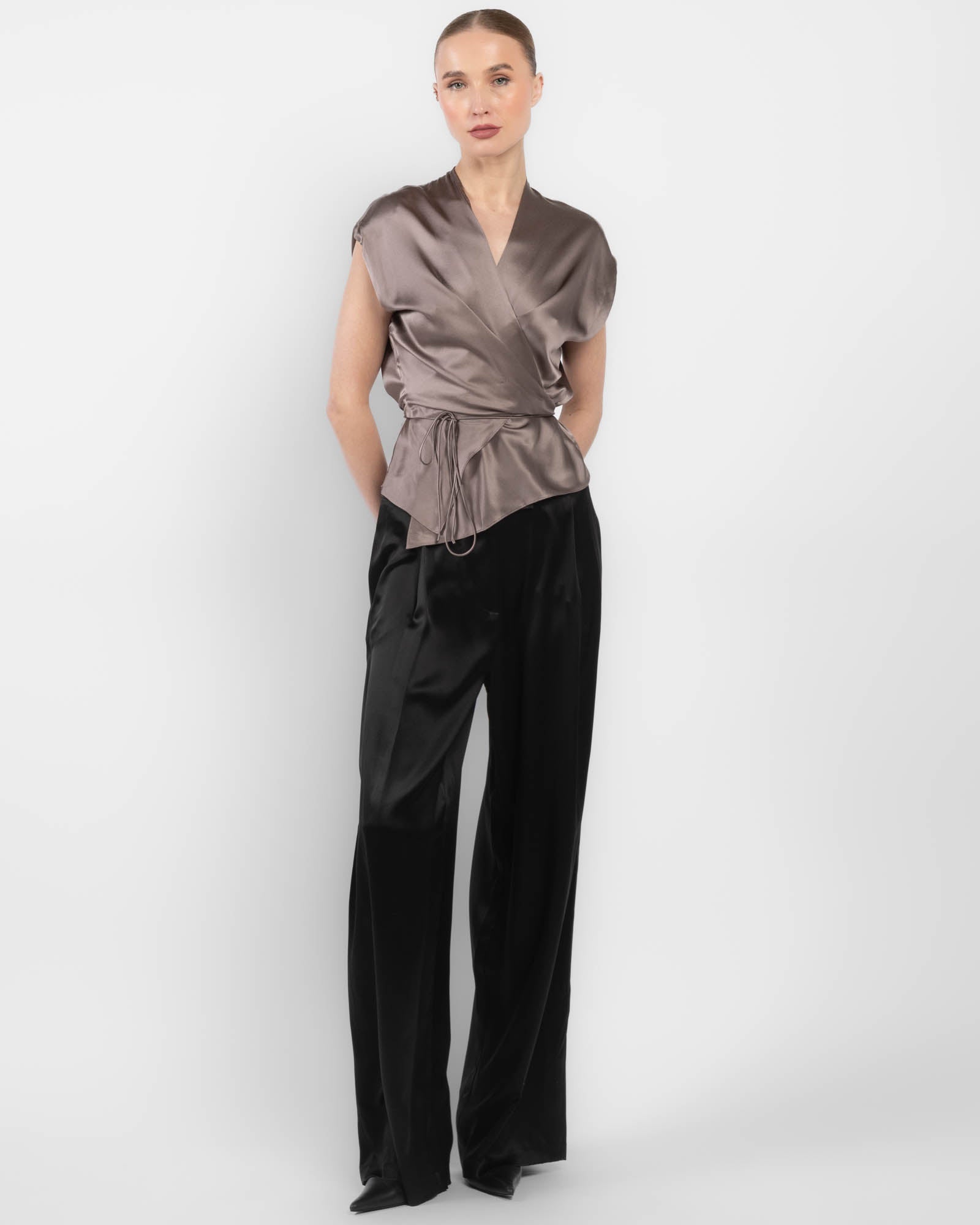 Chemisier cache-cœur à manches drapées