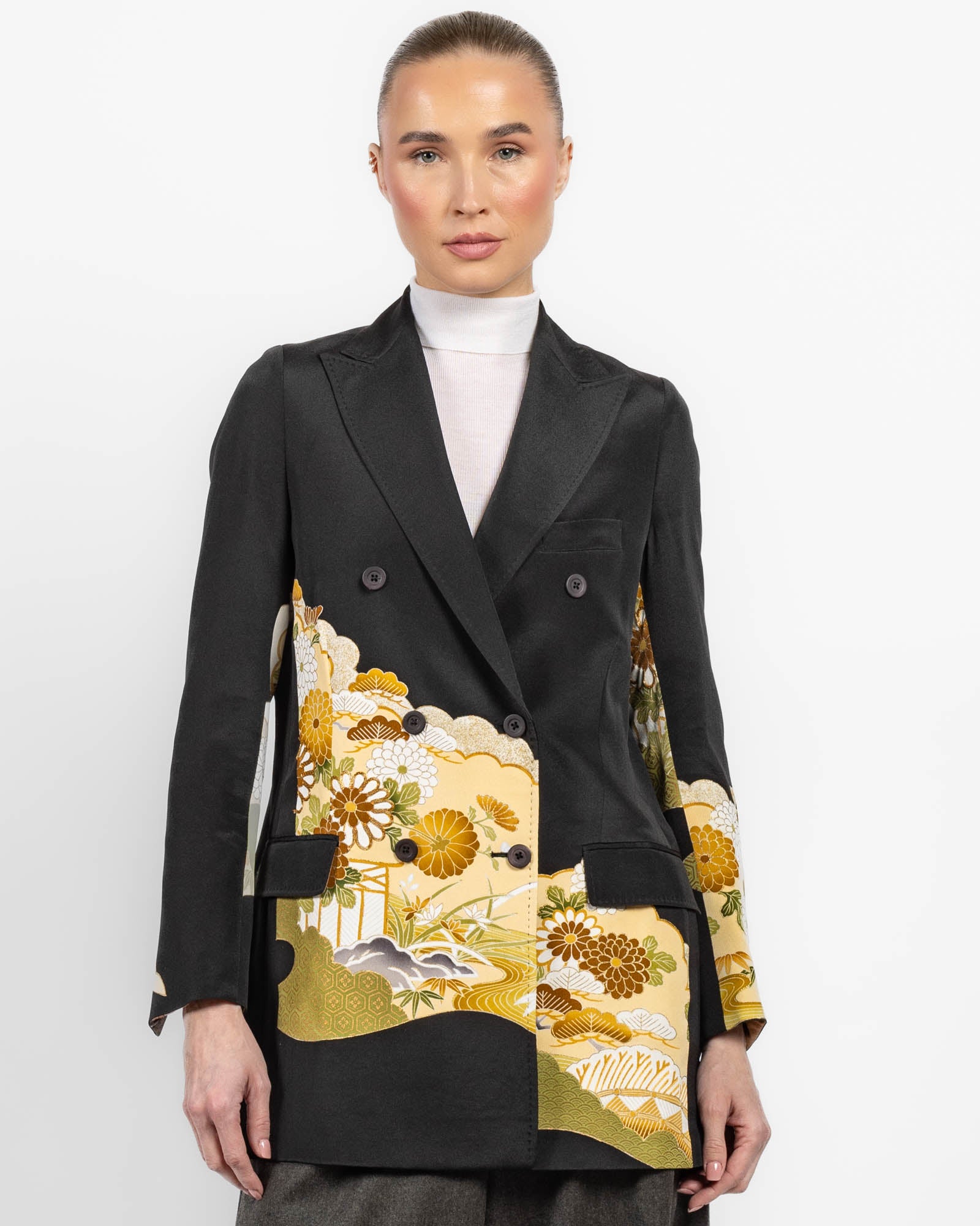 Veste kimono évasée à double boutonnage