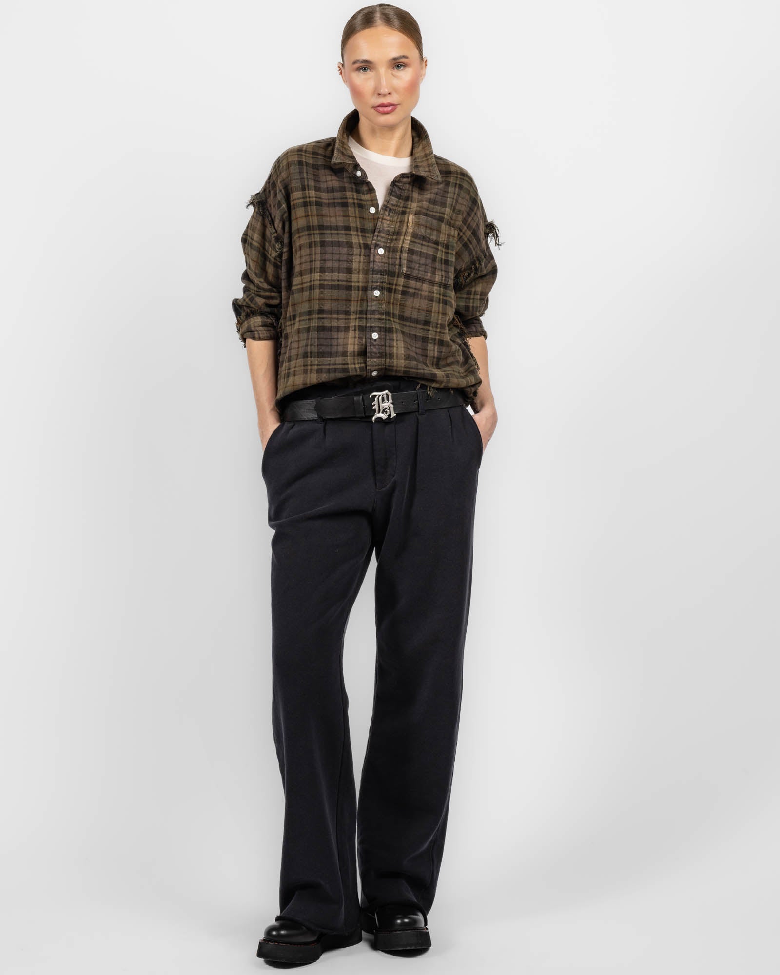 Shredded Seam Drop Neck Shirt