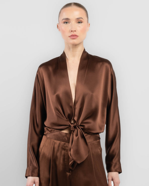 Long Sleeve Tie Front Blouse