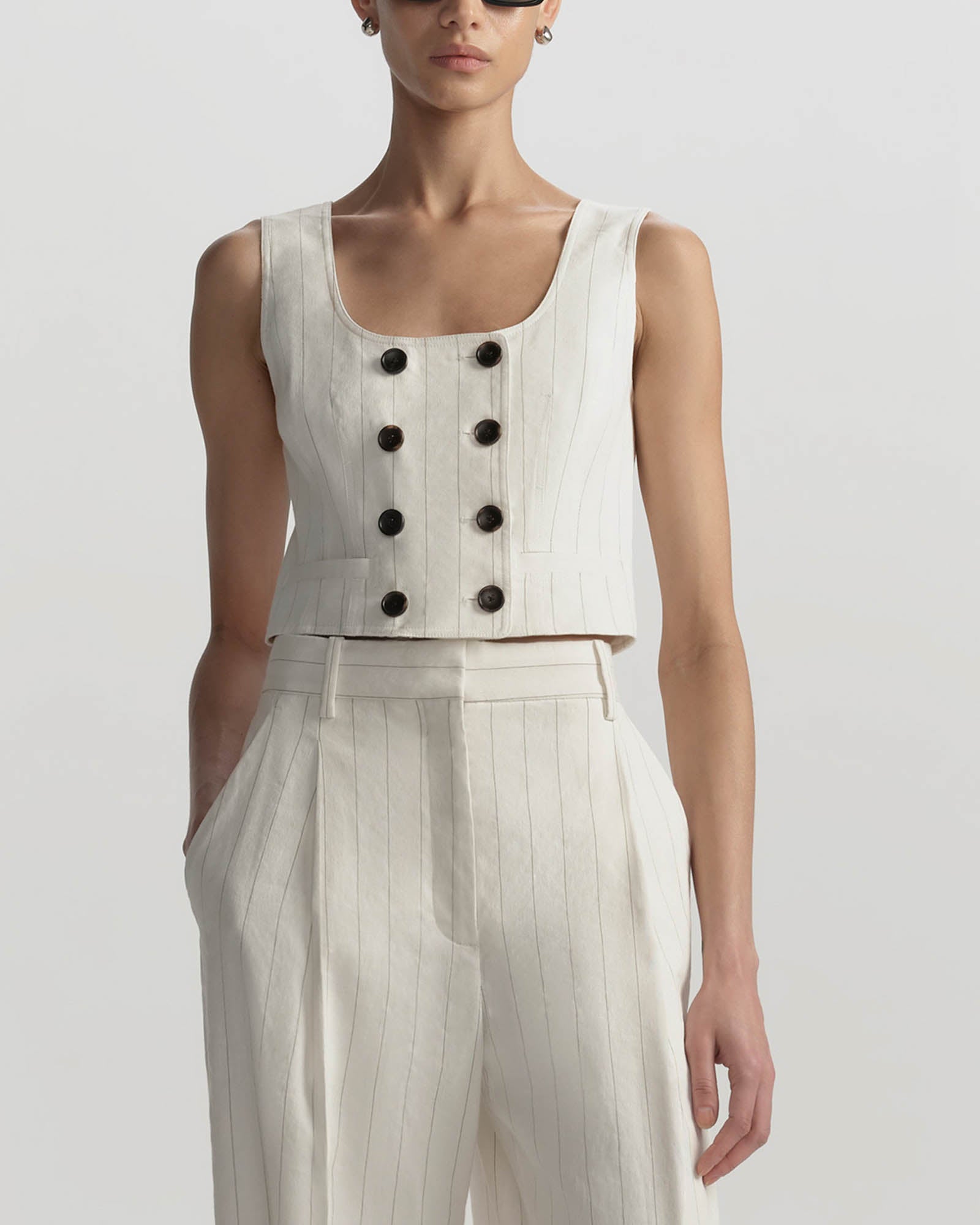 Darcy Linen Pinstripe Top
