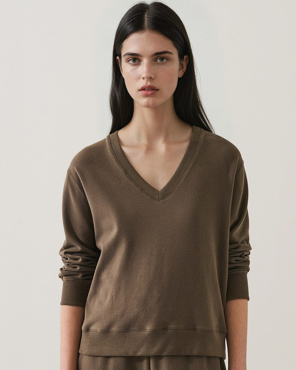 Long Relaxed V-Neck Sweatshirt