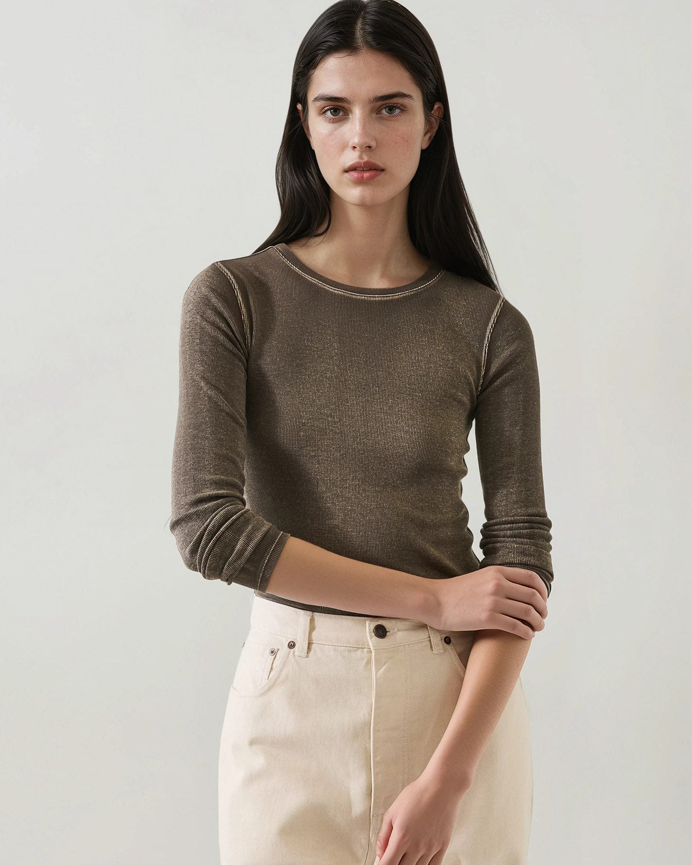 Long Sleeve Vintage Ribbed Crewneck