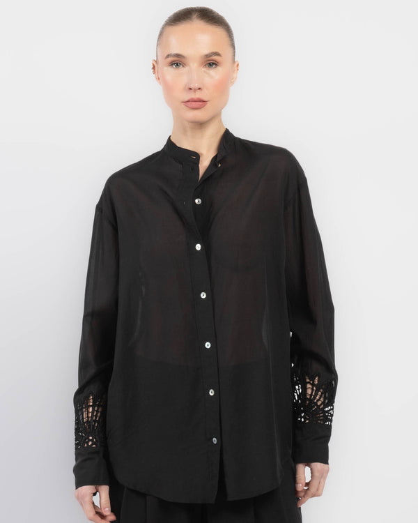 Floral Embroidery Voile Shirt