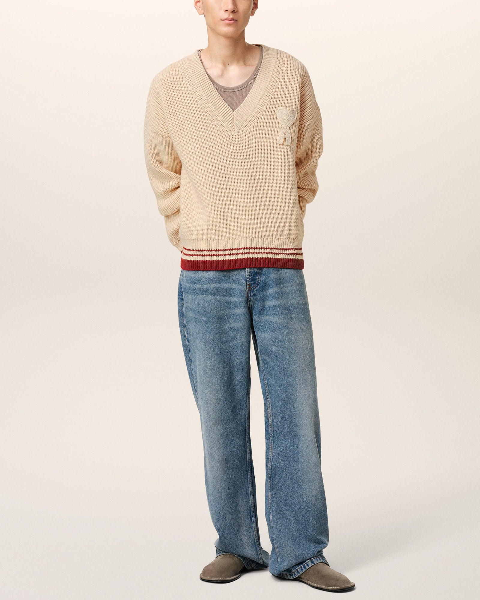 AMI ALEXANDRE MATTIUSSI Ribbed V-Neck Sweater