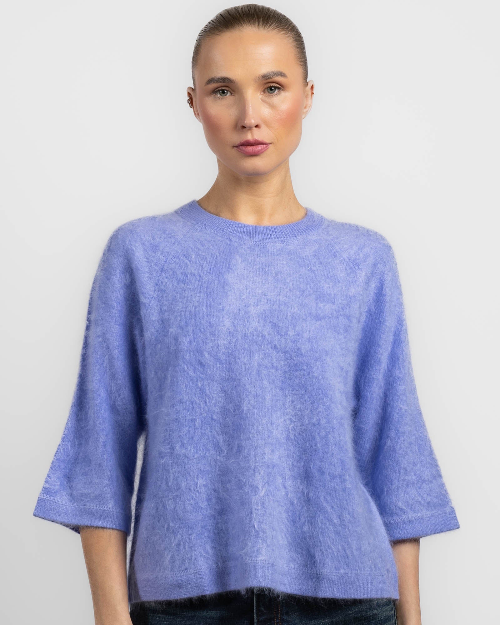Pull à col rond oversize à manches trois-quarts