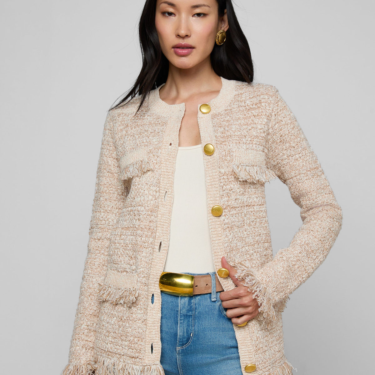 L'AGENCE Kastoria Fringe Cardigan