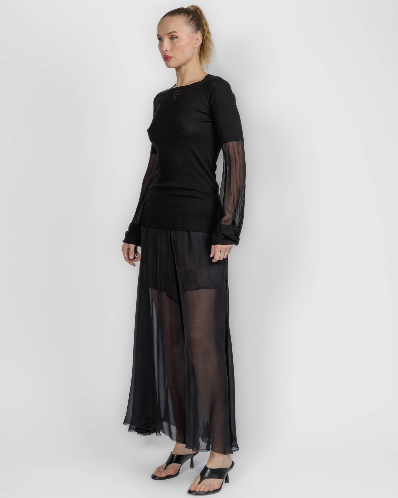 Chiffon Insert Long Sleeve