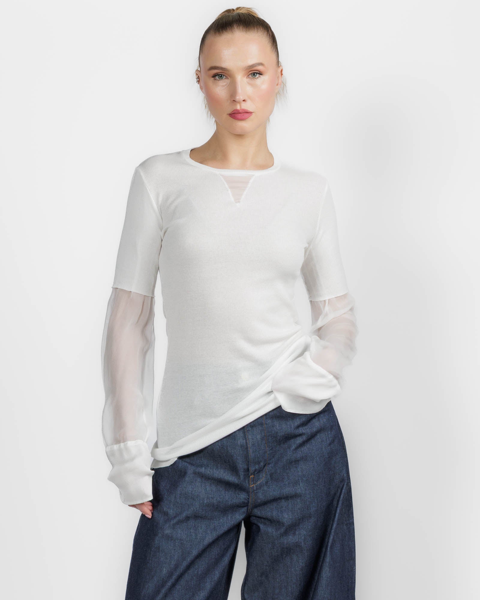 Chiffon Insert Long Sleeve