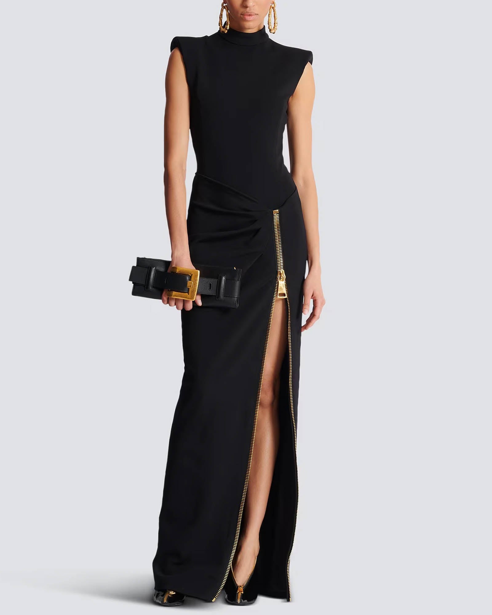 Zipped Slit Long Dress