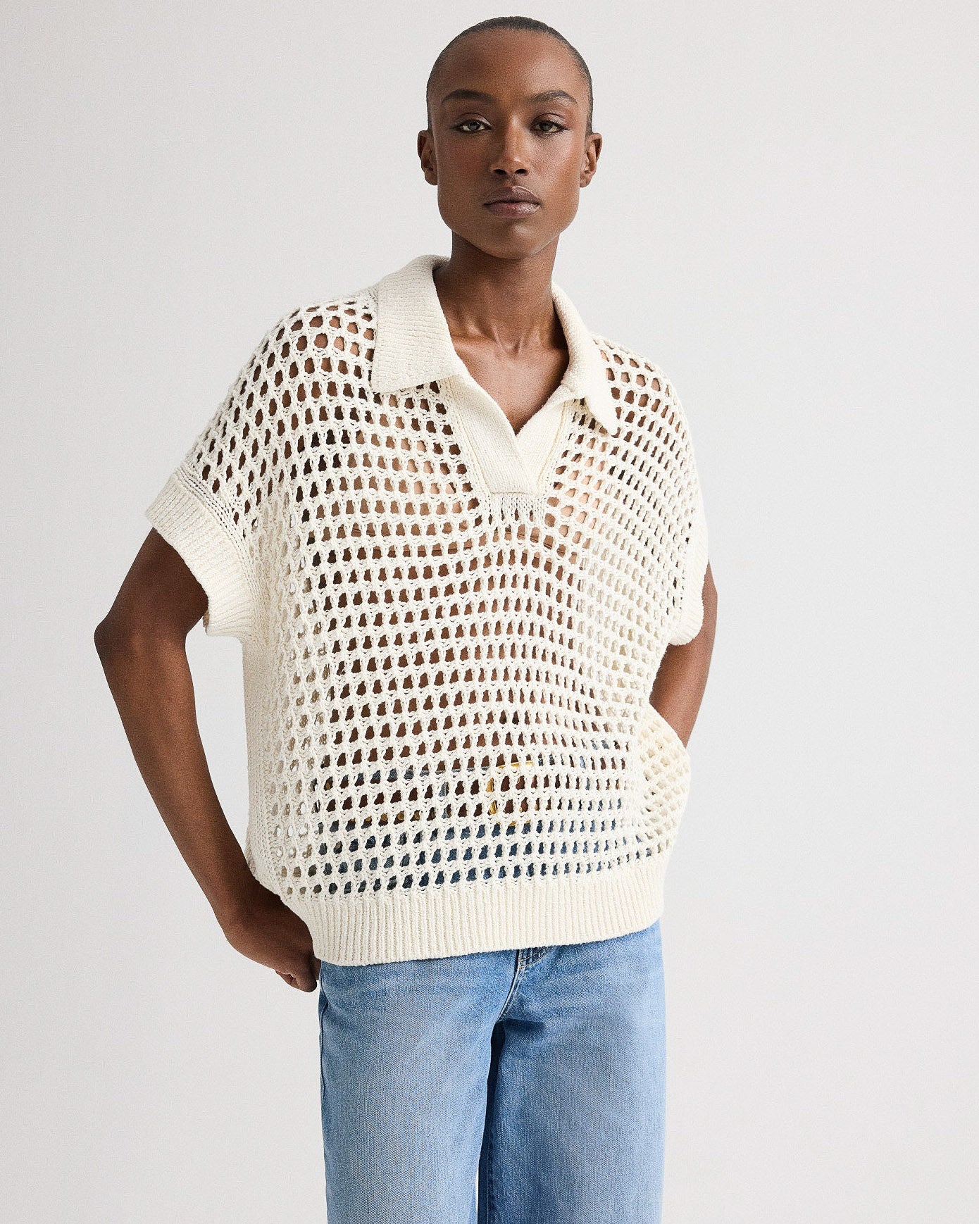 TWP Supersized Open Knit Polo