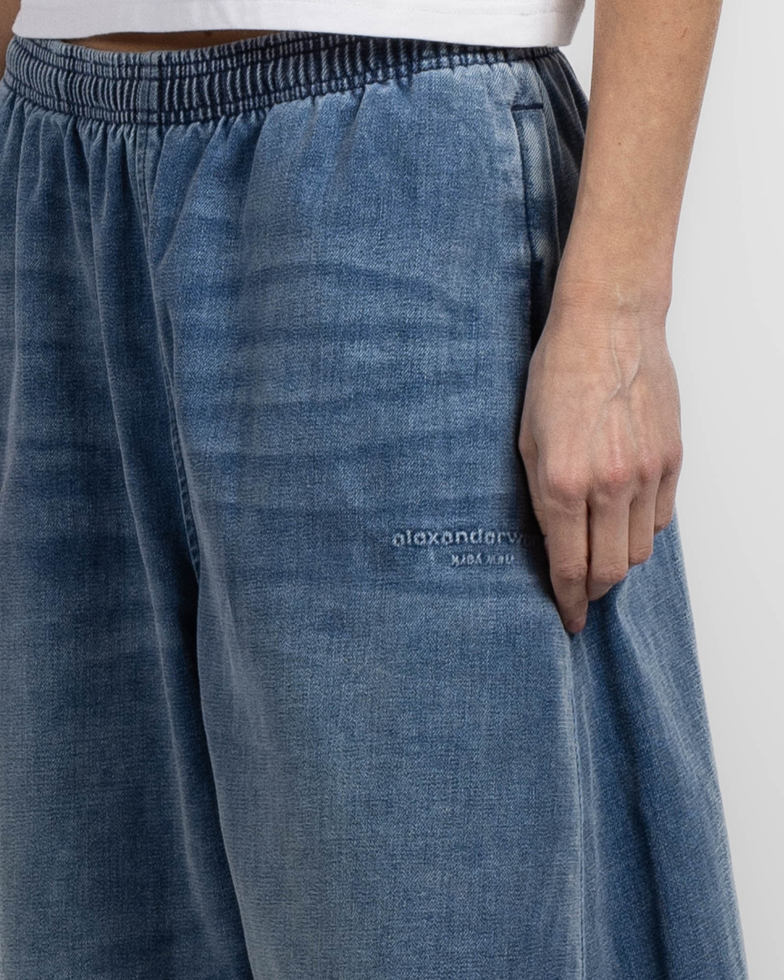 Pantalon de survêtement en denim à taille élastique