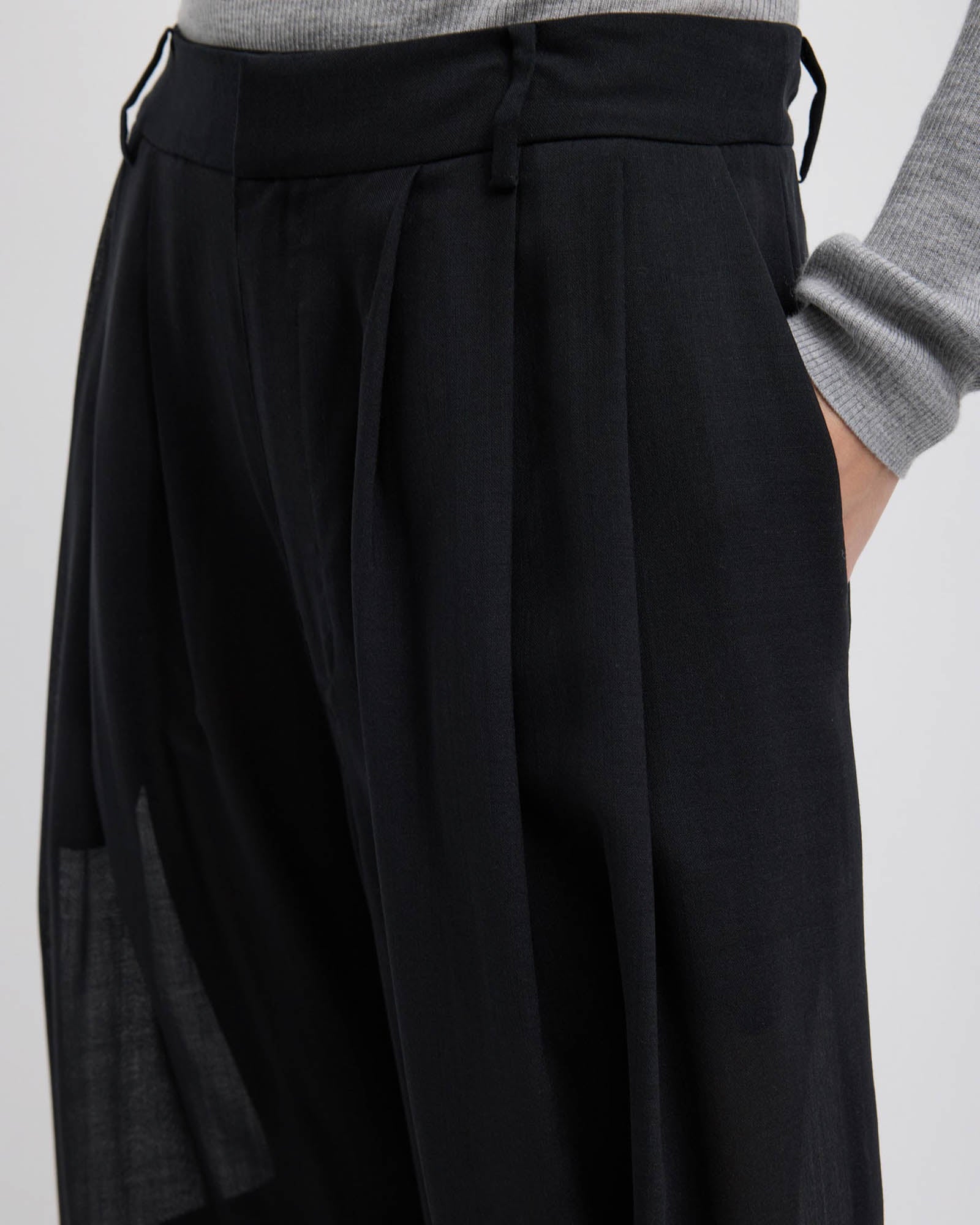 TIBI Sheer Wool Triple Pleat Pants