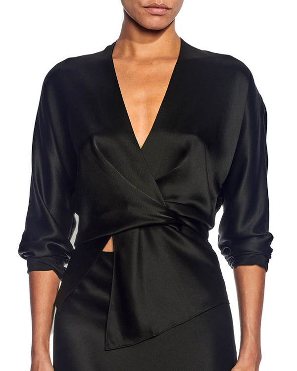 Long Sleeve Wrap Blouse