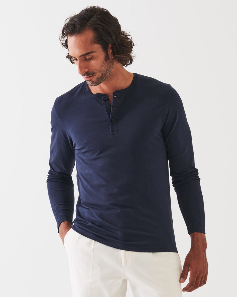 Long Sleeve Henley Shirt - PATRICK ASSARAF, Luxury Designer Fashion