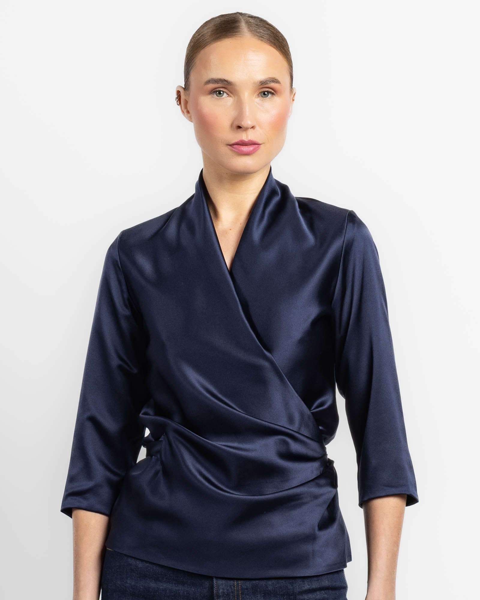 Three-Quarter Sleeve Wrap Top