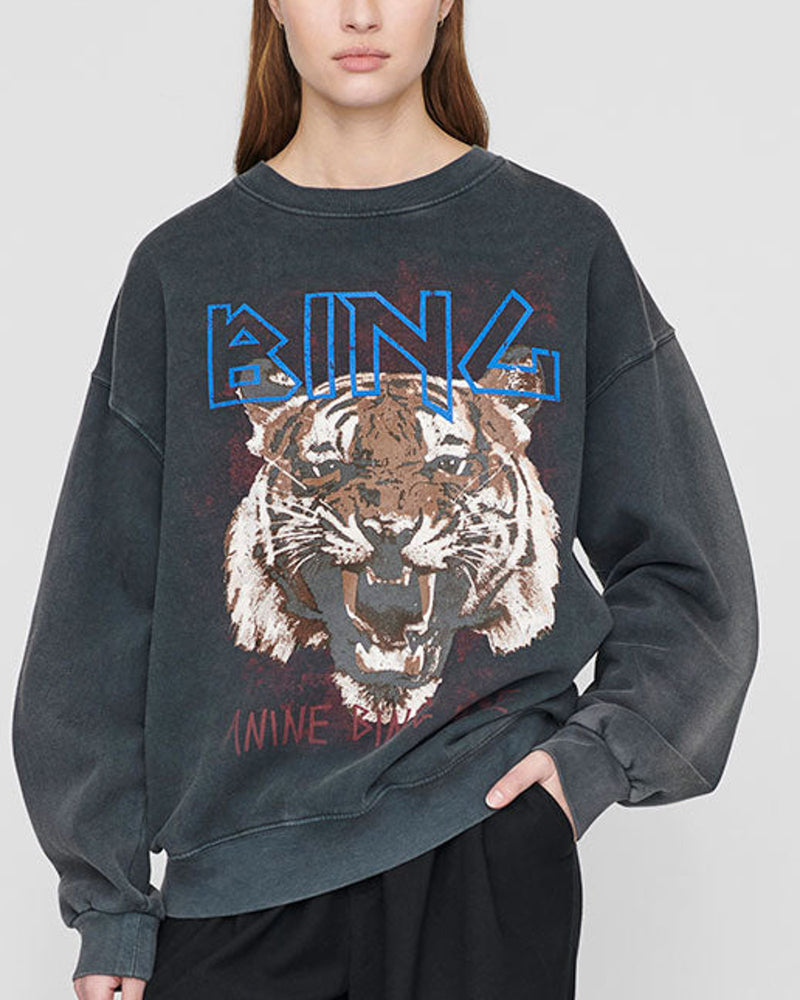 ANINE BING Women's Tiger Sweatshirt, Black, XS at  Women's Clothing  store