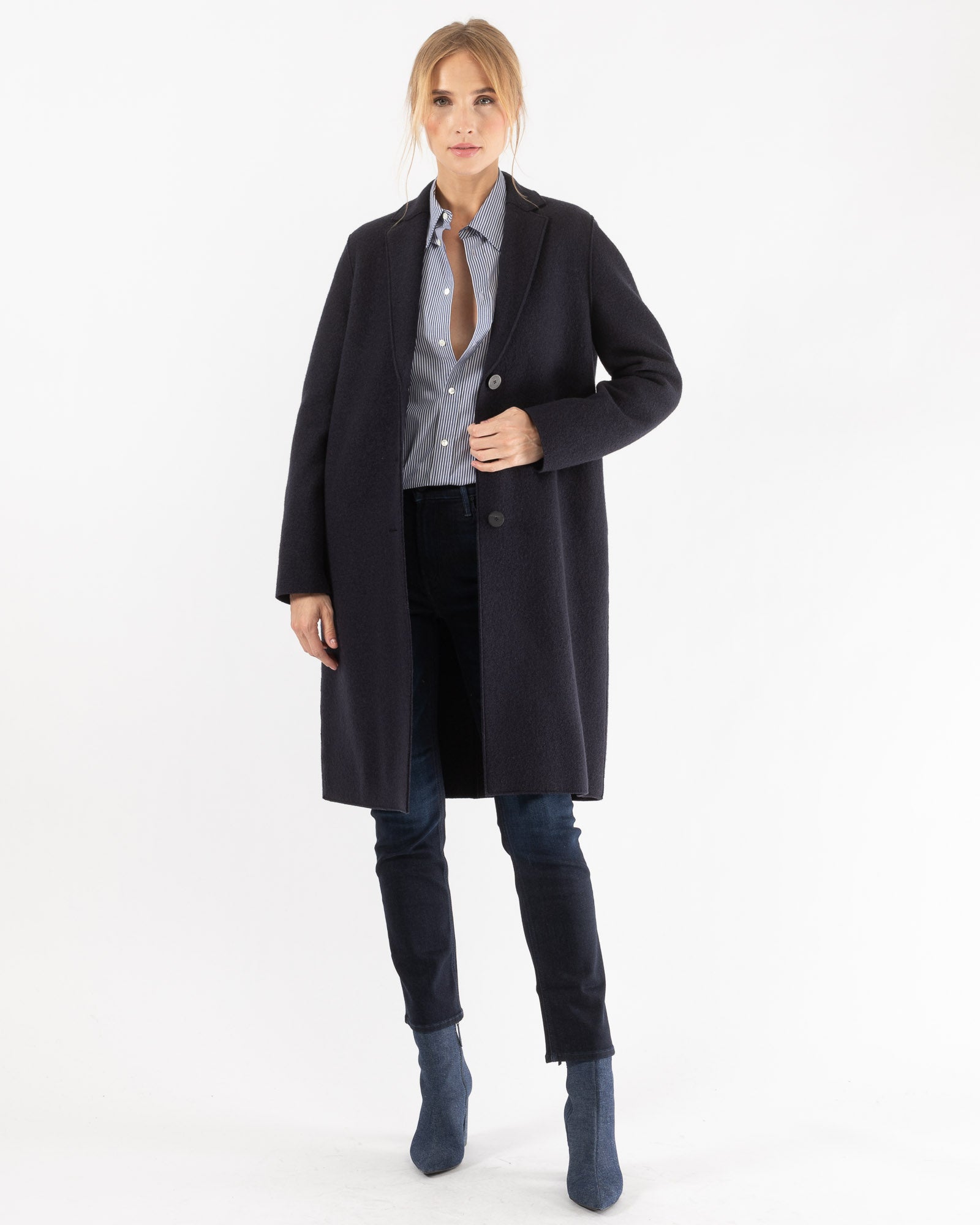 HARRIS WHARF Boiled Wool Coat NAVY BLUE 42