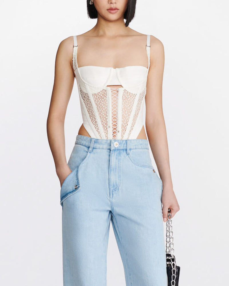 Lace-Up Corset Top - DION LEE