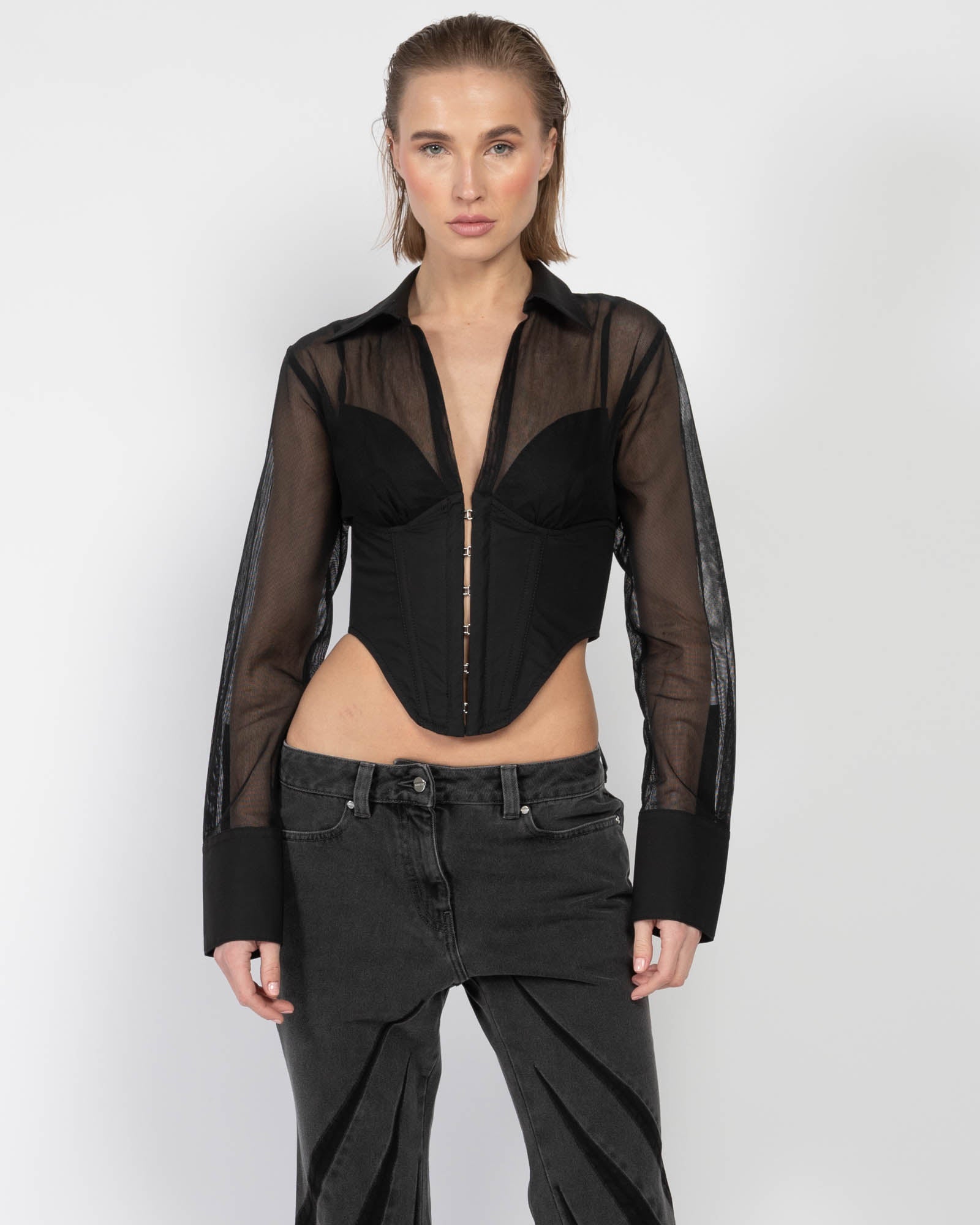 Grid Corset Shirt - DION LEE, Luxury Designer Fashion