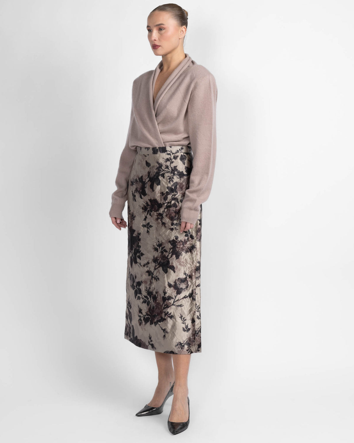 Satin Pencil Midi Skirt