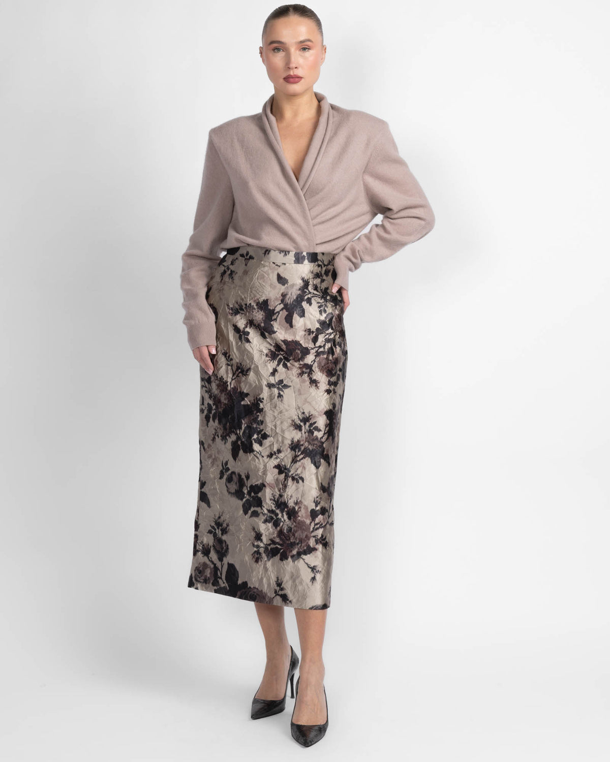 Satin Pencil Midi Skirt