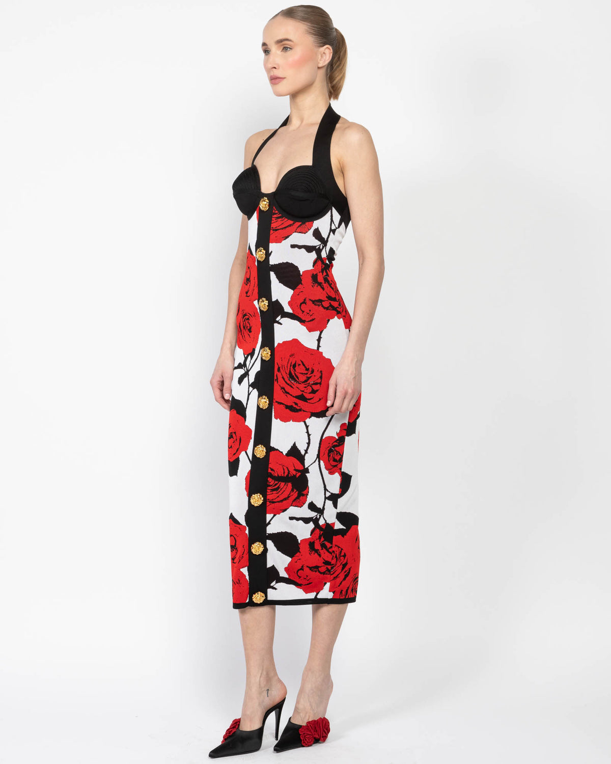 BALMAIN Halterneck Rose Print Dress BALMAIN Halterneck Rose Print Dress