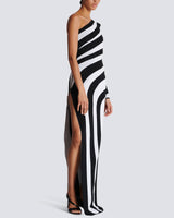 One Shoulder Stripe Long Dress