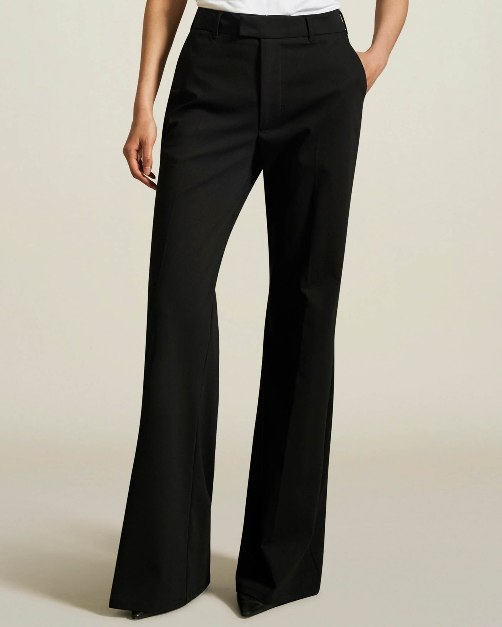 Black cotton and polyamide women`s bell-bottom pants by