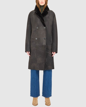 Elle Black Vintage Reversible Shearling Coat