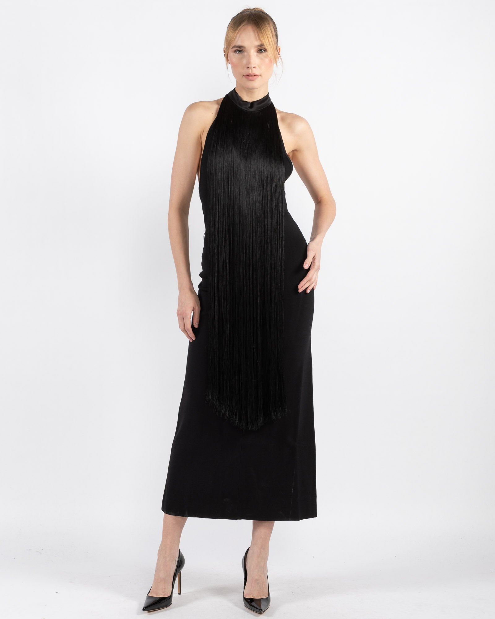 Black fringe dress deals