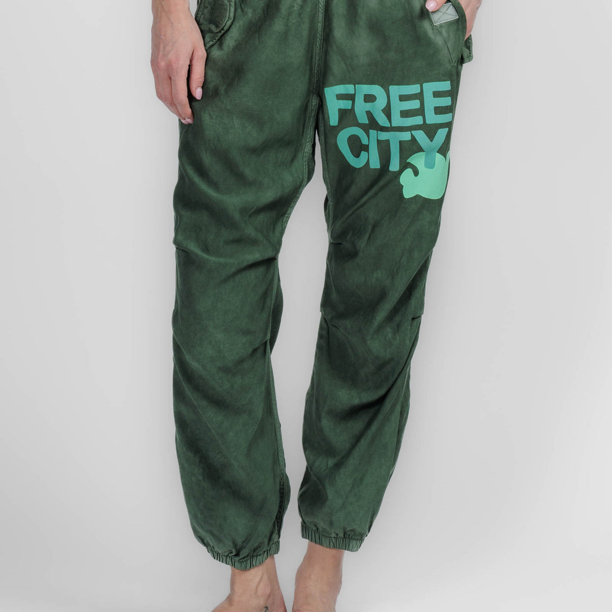FREECITY SATIN JUMP PANT Green M フリーシティ FREE CITY Flap Airjump Pant
