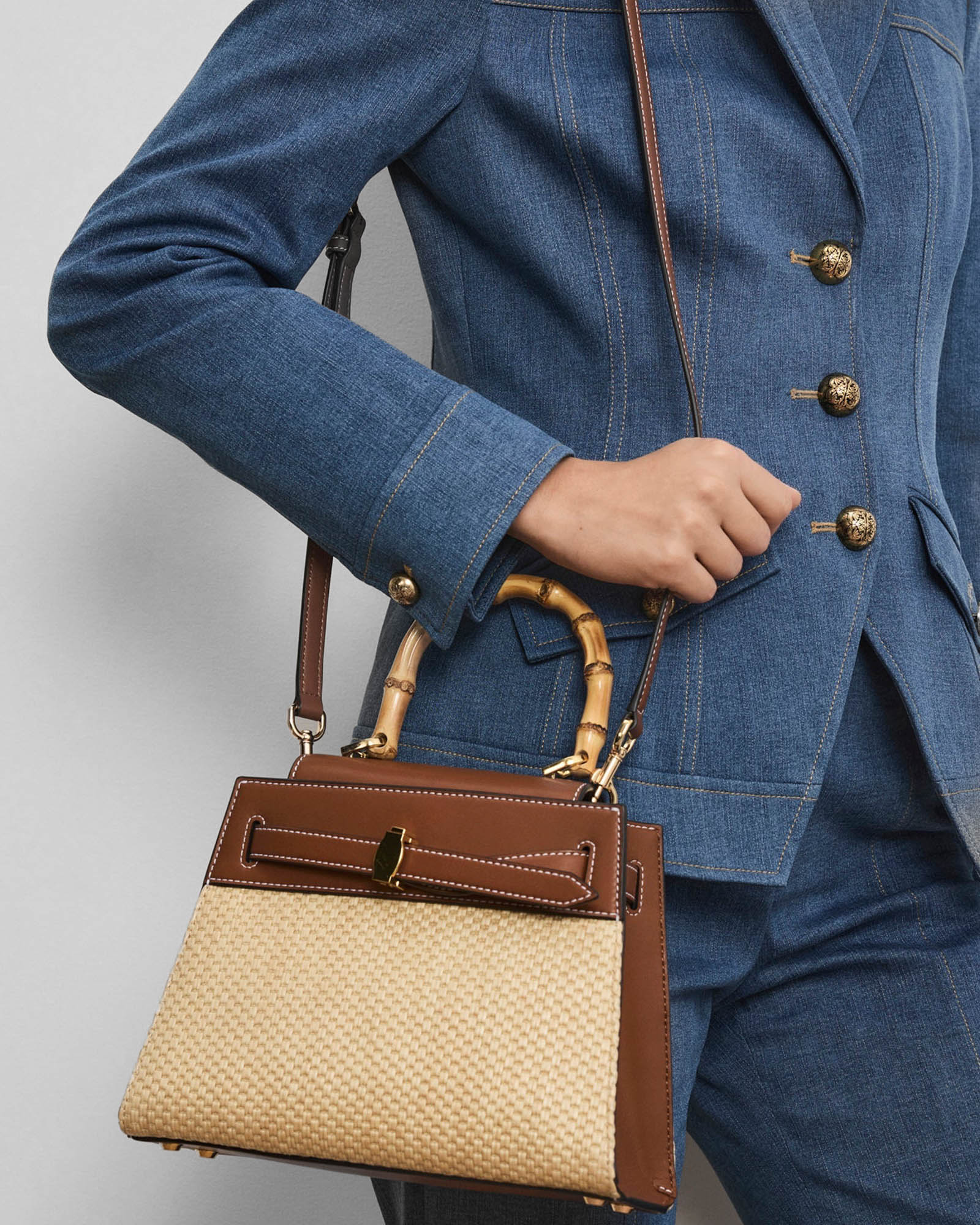 Raffia Dash Top-Handle Bag