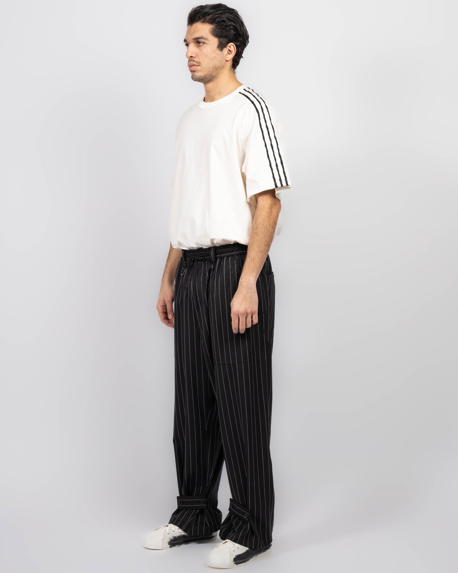 Pinstripe Refined Wool Wide Leg Tracksuit Bottoms