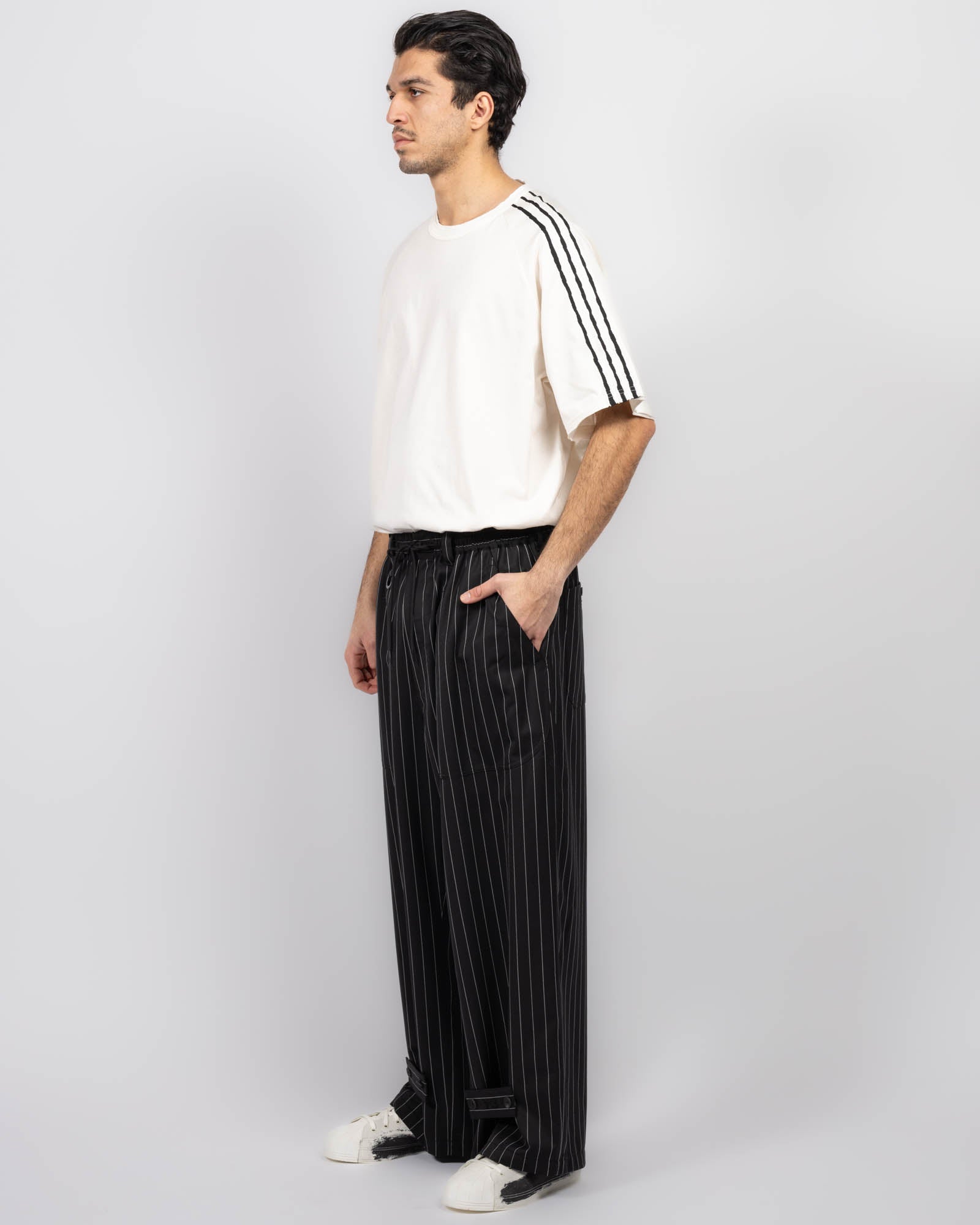 Pinstripe Refined Wool Wide Leg Tracksuit Bottoms