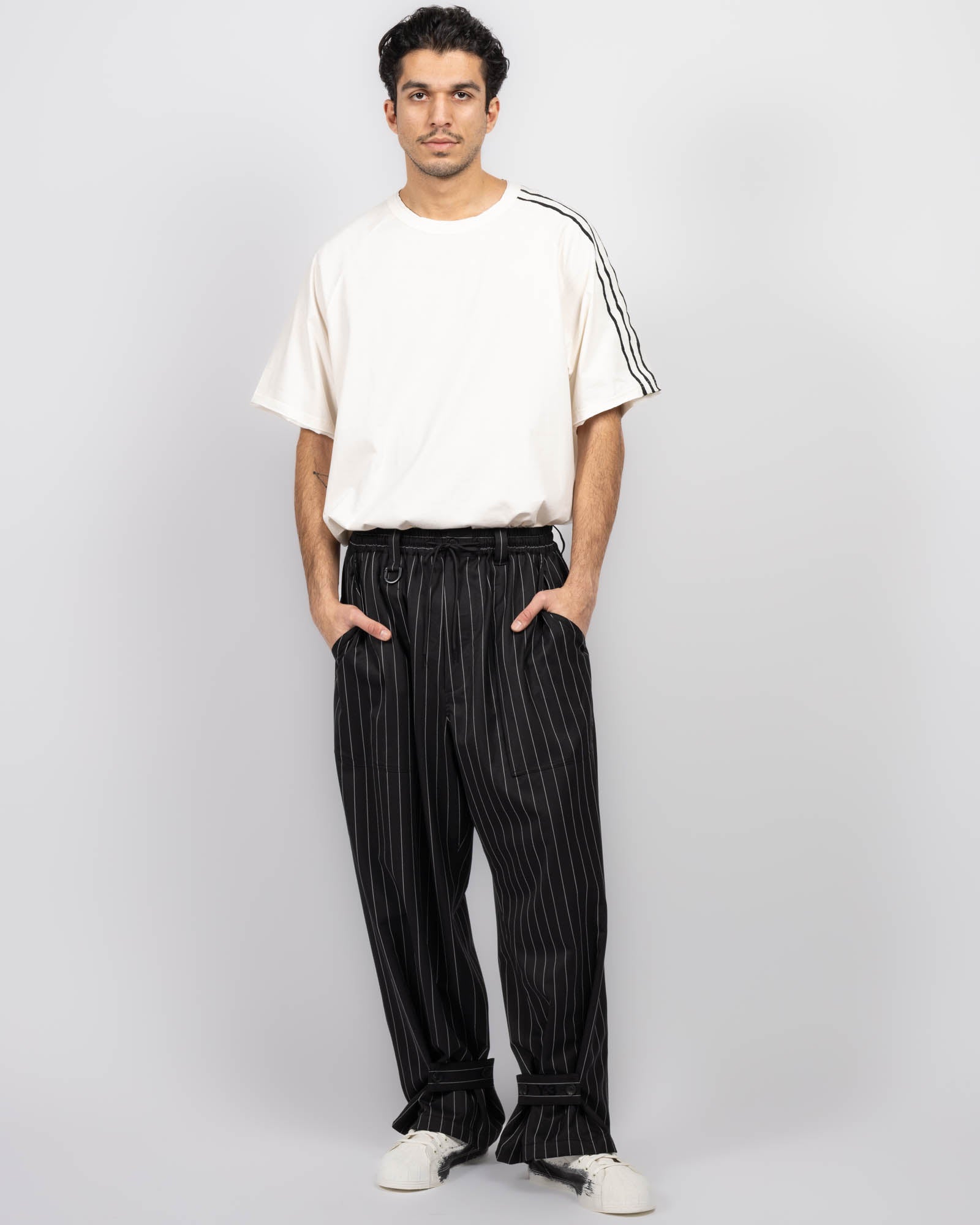 Pinstripe Refined Wool Wide Leg Tracksuit Bottoms